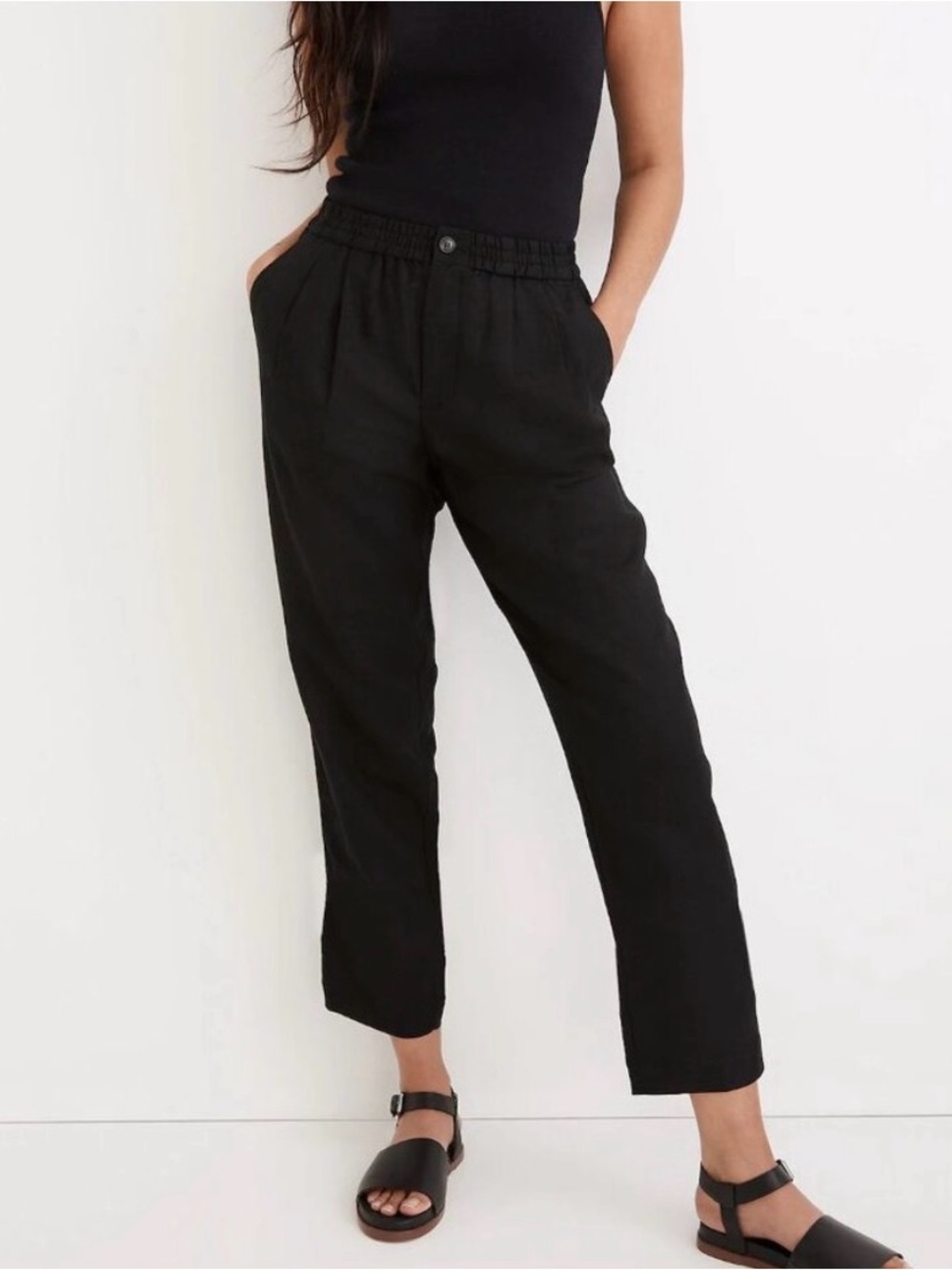 Madewell Black Cropped Elastic-Waist Trousers size 1X